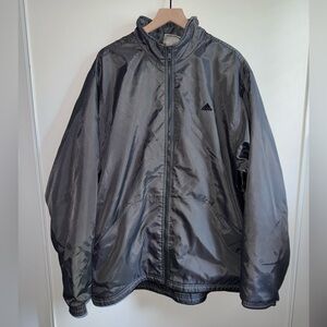 Adidas Vintage Bar Logo Quilted Grey Polyester Zip Up Windbreaker Jacket Size XL